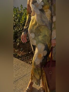 Zara Olive Green & White Floral Maxi Dress